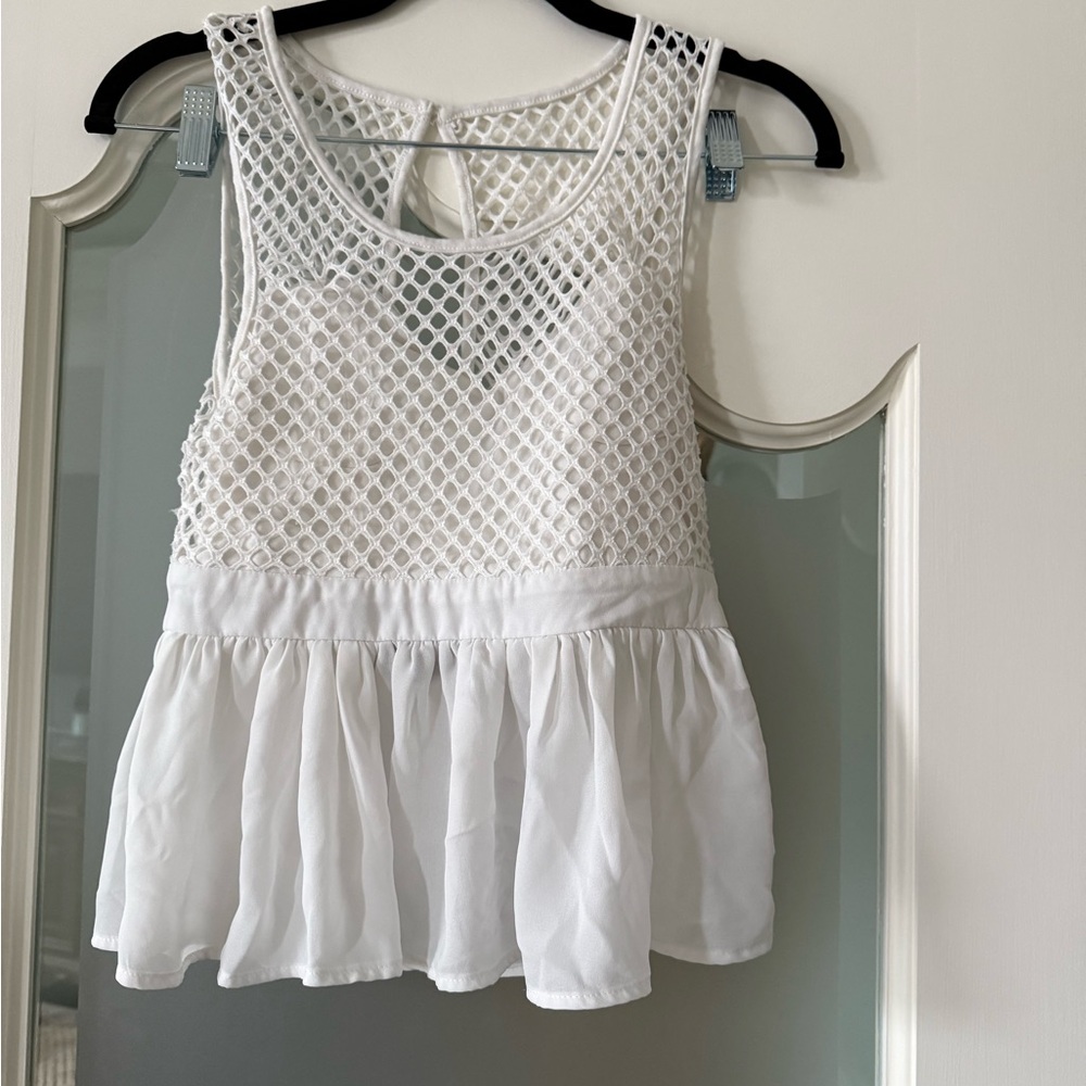 Honey Punch White Mesh Sleeveless Blouse